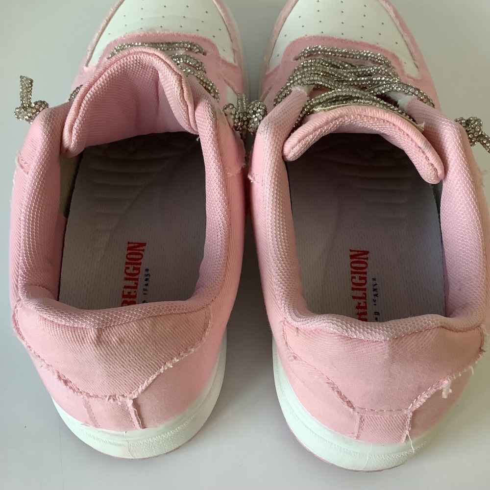 True Religion Allison Sneaker Rhinestone Sparkle Laces Pink White Womens Size 7M - Picture 8 of 16